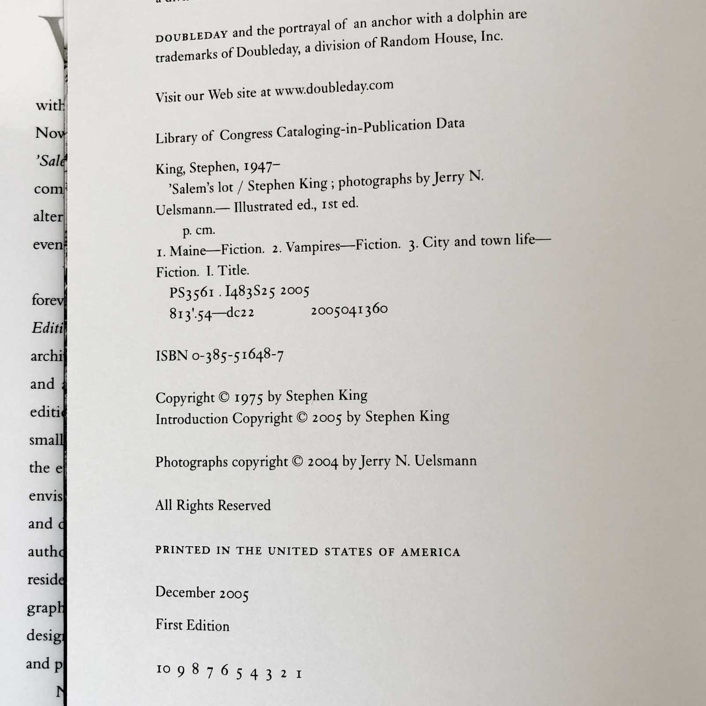 Salem's Lot by Stephen King [ILLUSTRATED EDITION] 2005 / FIRST PRINTING