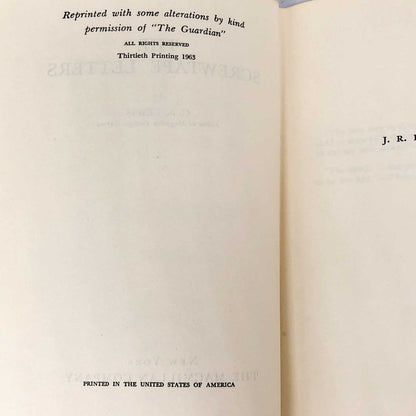 The Screwtape Letters by C.S. Lewis [U.S. FIRST EDITION] 1963 • 13th Printing • Macmillan