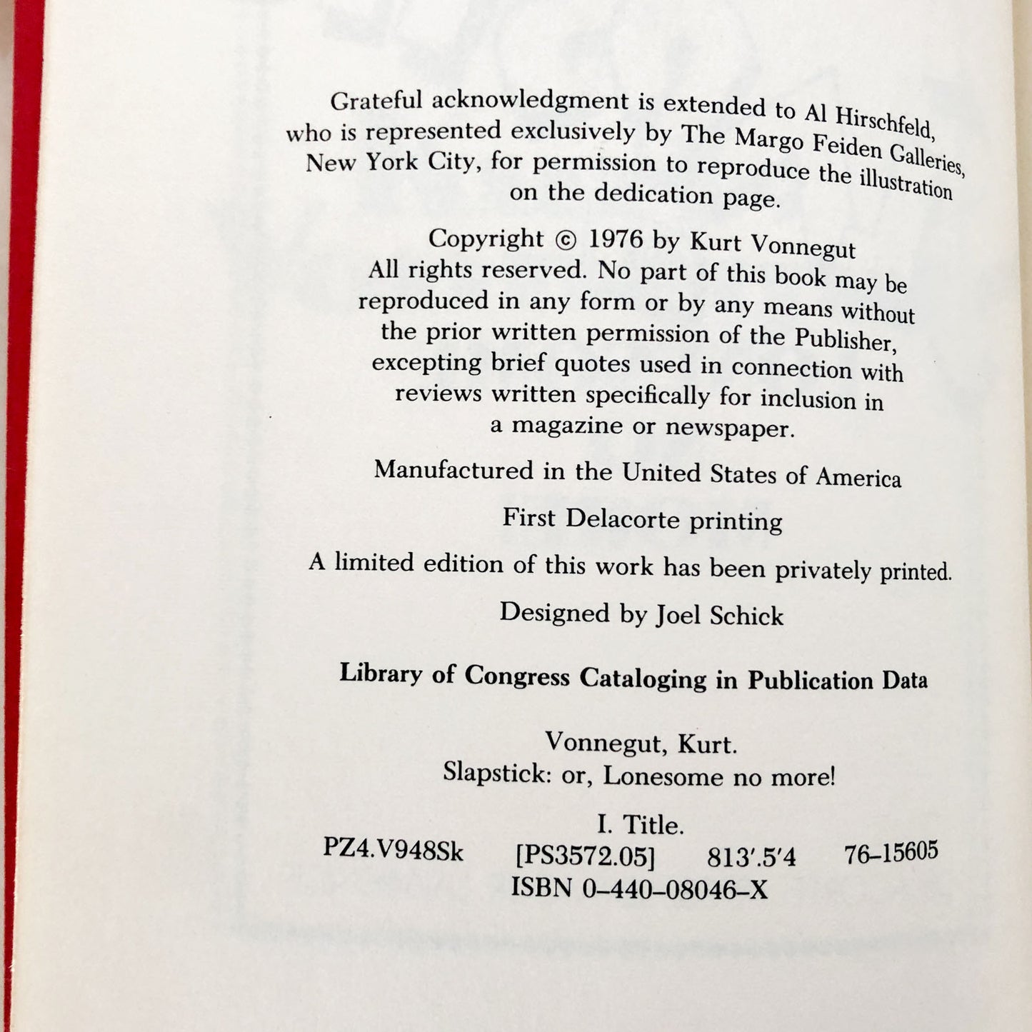 Slapstick by Kurt Vonnegut [FIRST EDITION / FIRST PRINTING]