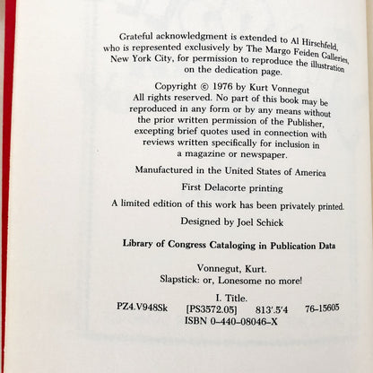 Slapstick by Kurt Vonnegut [FIRST EDITION / FIRST PRINTING]