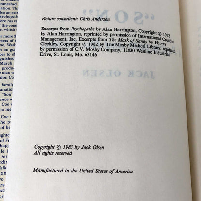 SON A Psychopath & His Victims by Jack Olsen [1983 HARDCOVER] • BCE • Atheneum