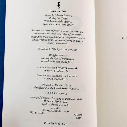 Spider by Patrick McGrath [FIRST EDITION / FIRST PRINTING] 1990