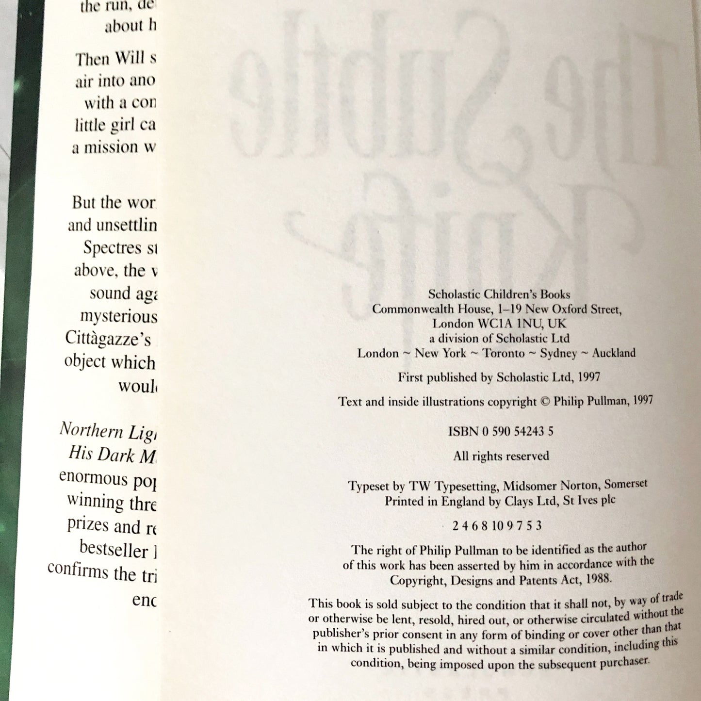 The Subtle Knife by Philip Pullman - His Dark Materials #2 [U.K. FIRST EDITION / SECOND PRINTING]