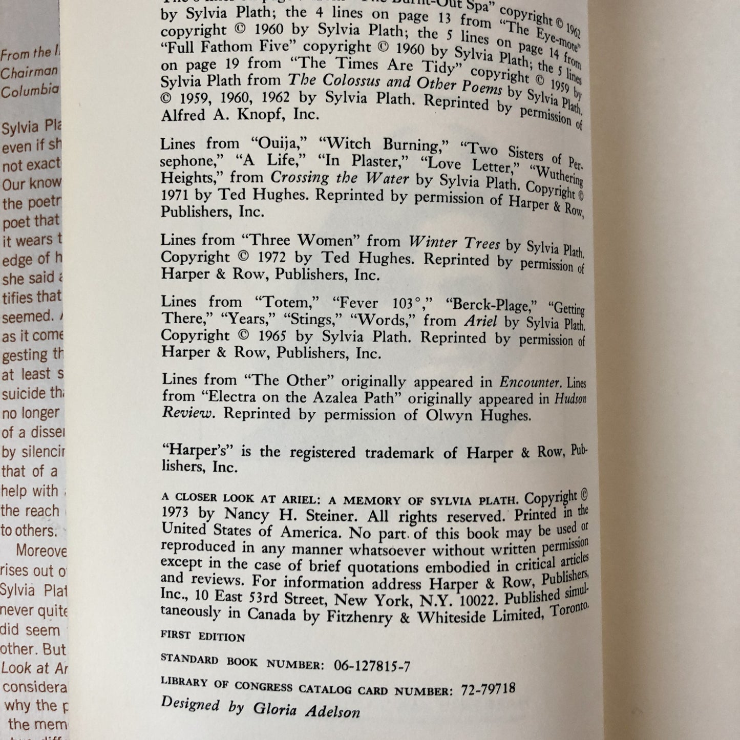 A Closer Look at Ariel: A Memory of Sylvia Plath by Nancy Hunter Steiner [FIRST EDITION] - Bookshop Apocalypse