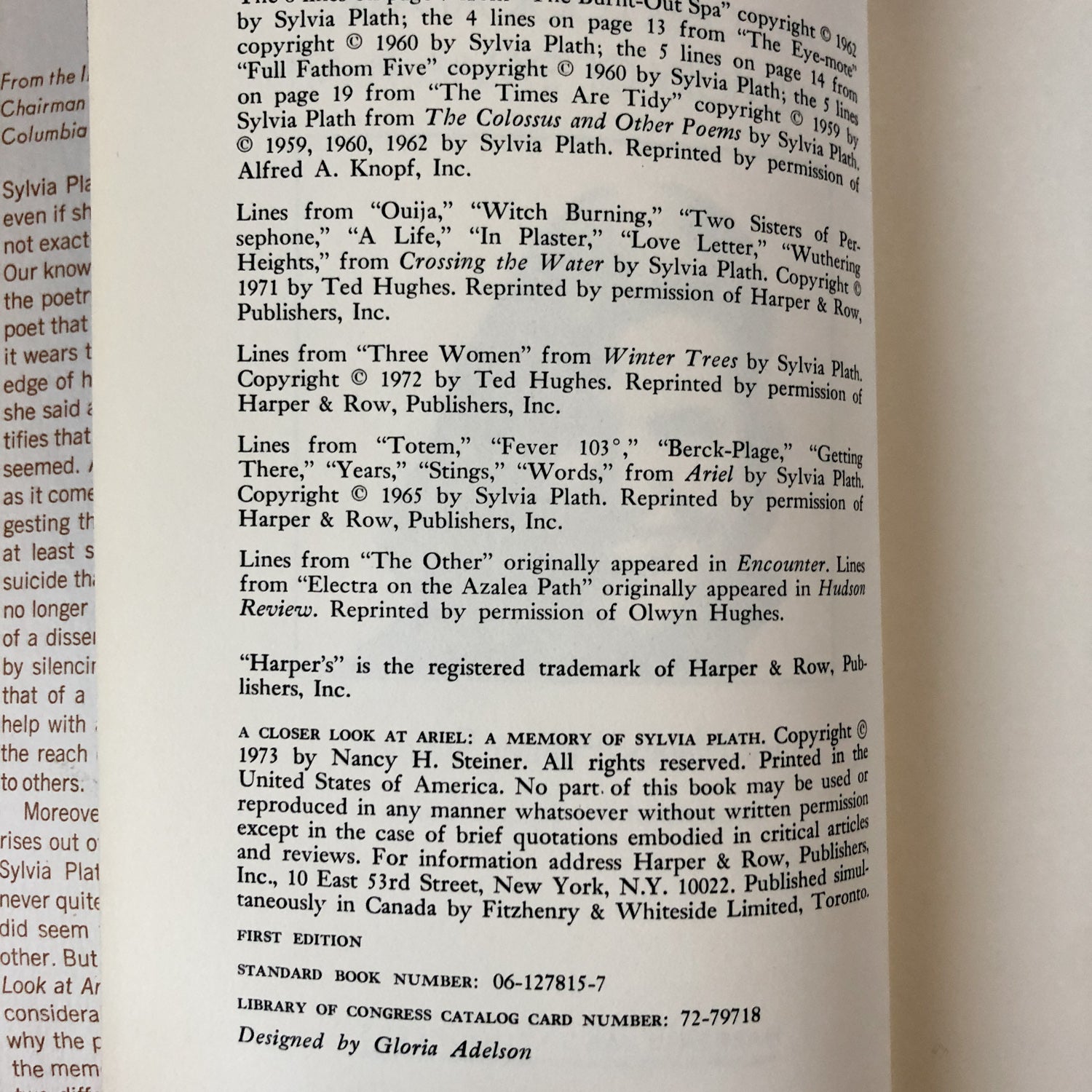 A Closer Look at Ariel: A Memory of Sylvia Plath by Nancy Hunter Steiner [FIRST EDITION] - Bookshop Apocalypse