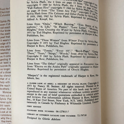 A Closer Look at Ariel: A Memory of Sylvia Plath by Nancy Hunter Steiner [FIRST EDITION] - Bookshop Apocalypse