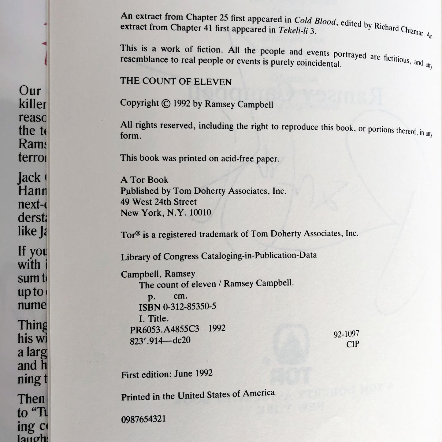 The Count of Eleven by Ramsey Campbell SIGNED! [FIRST EDITION / FIRST PRINTING]