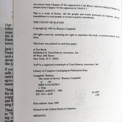 The Count of Eleven by Ramsey Campbell SIGNED! [FIRST EDITION / FIRST PRINTING]