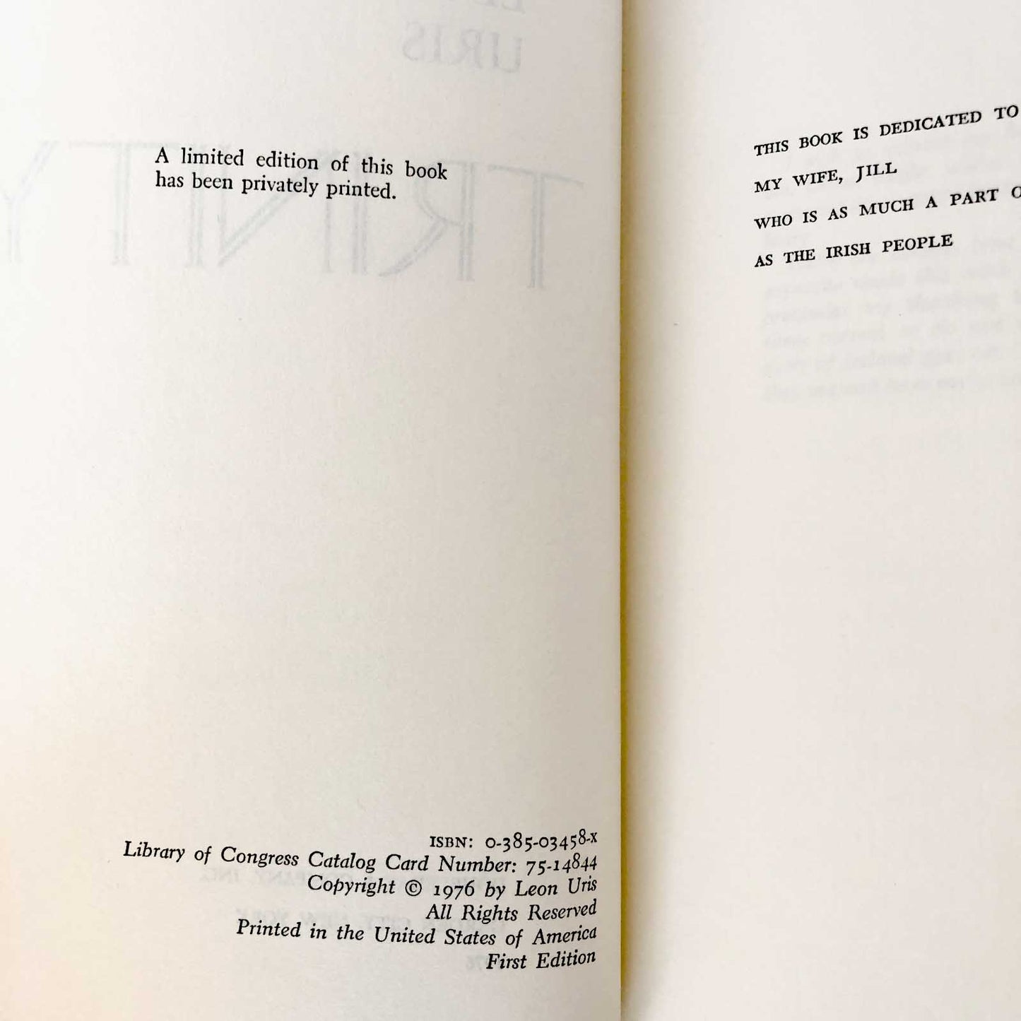 Trinity: A Novel of Ireland by Leon Uris SIGNED! [FIRST EDITION / FIRST PRINTING] 1976