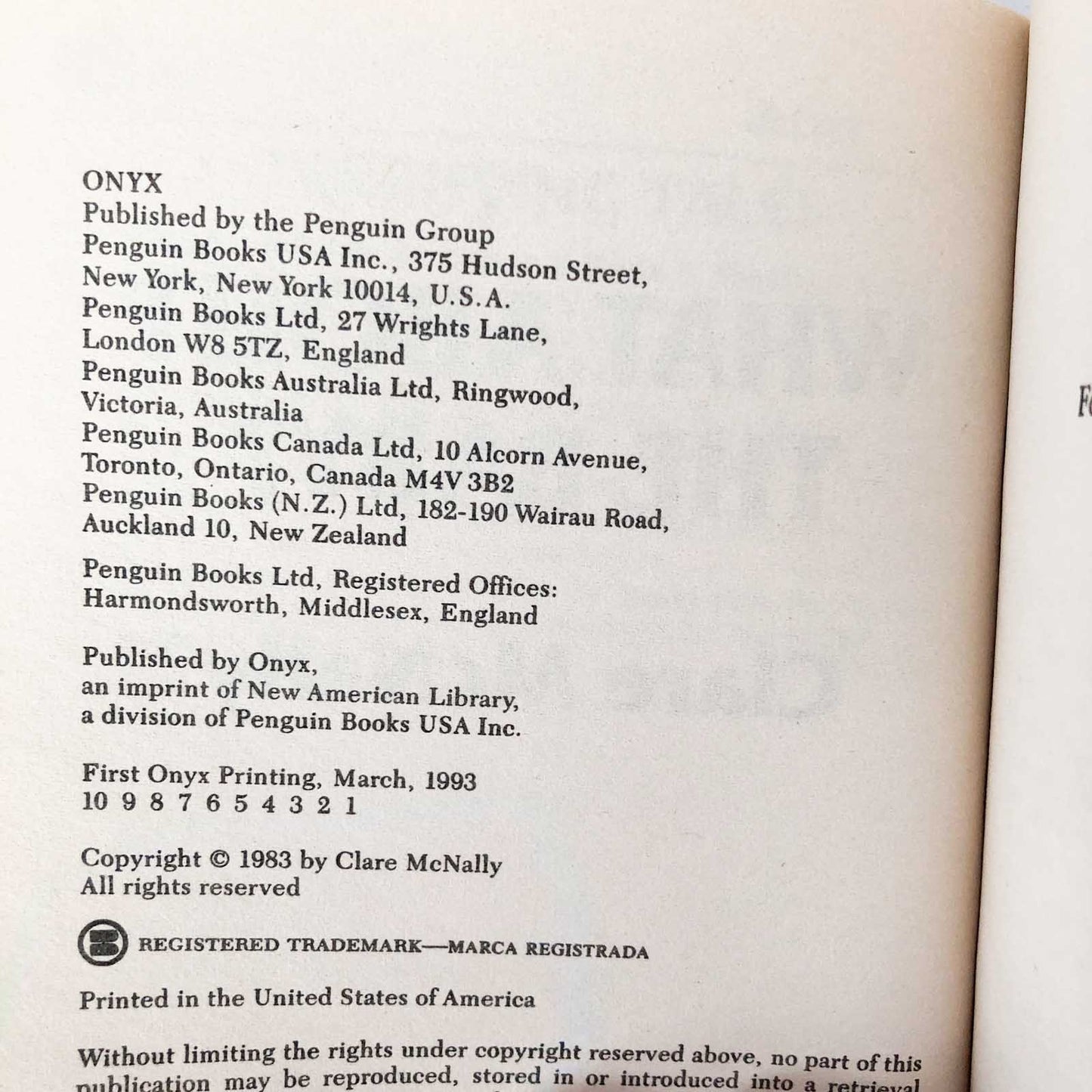 What About the Baby? by Clare McNally [1993 ONYX PAPERBACK]