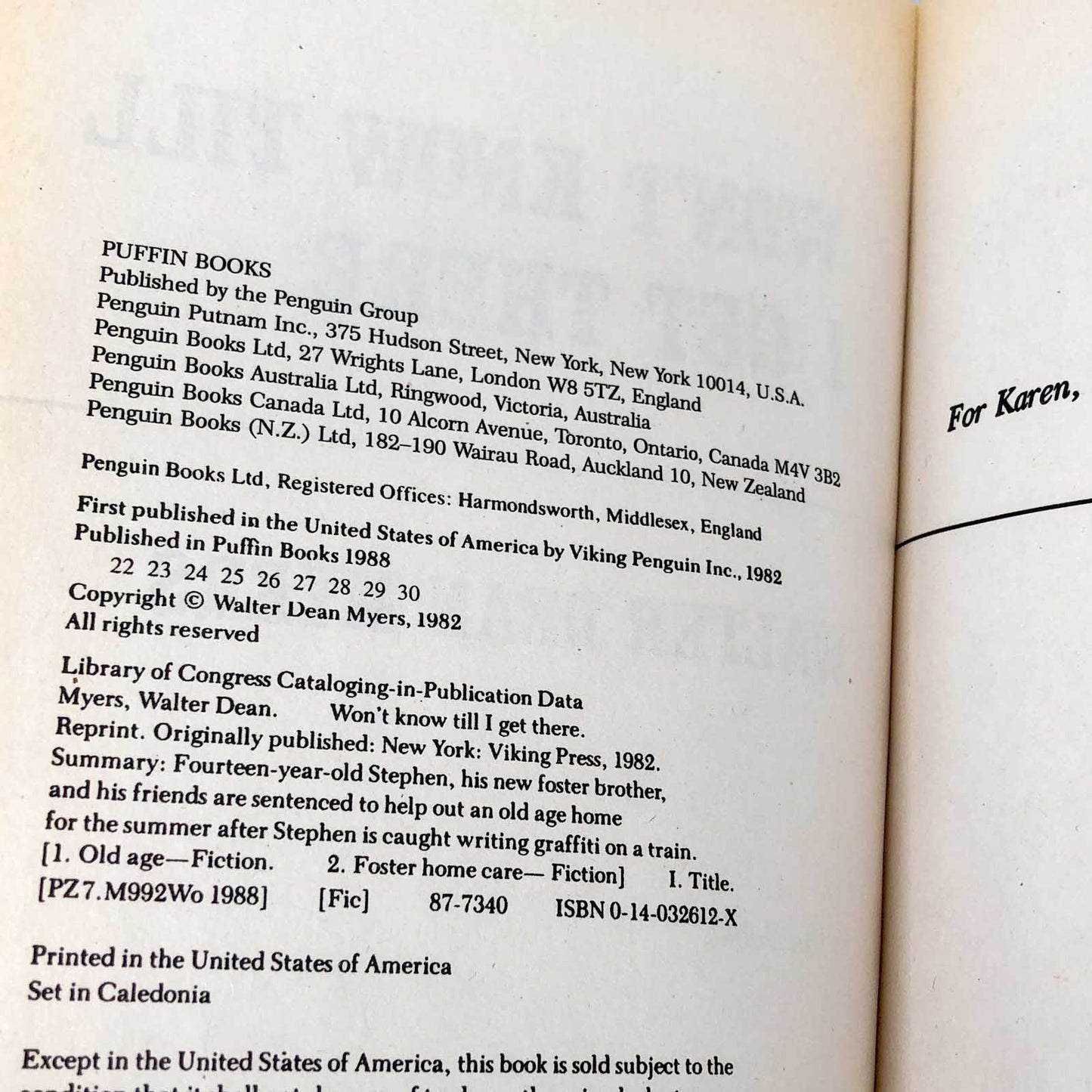 Won't Know Till I Get There by Walter Dean Myers [PERMA•BOUND HARDCOVER] 1988