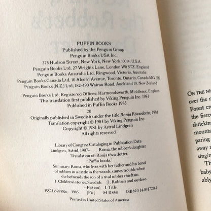 Ronia The Robber's Daughter by Astrid Lindgren [1985 TRADE PAPERBACK] - Bookshop Apocalypse