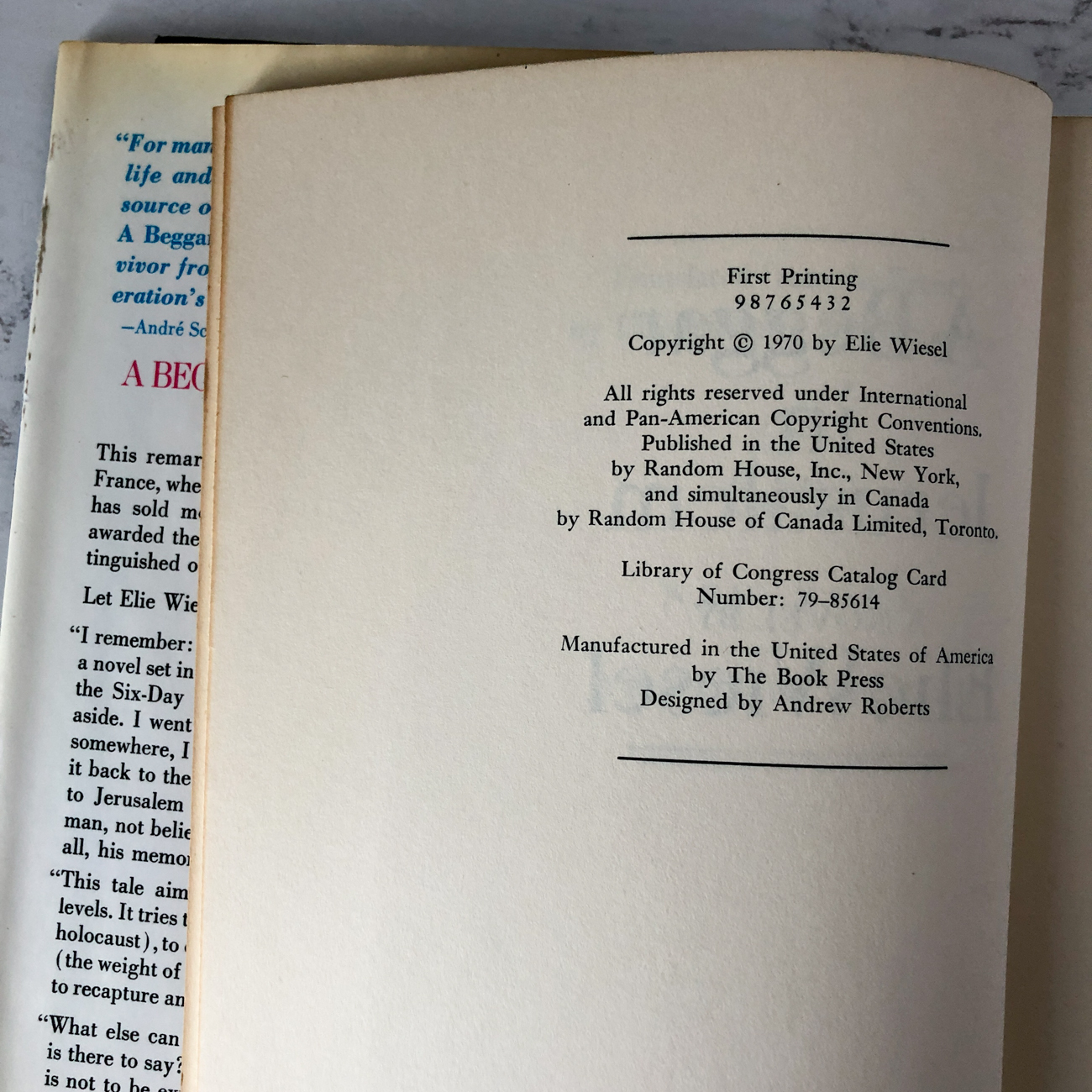 A Beggar in Jerusalem by Elie Wiesel [FIRST EDITION / FIRST PRINTING] - Bookshop Apocalypse