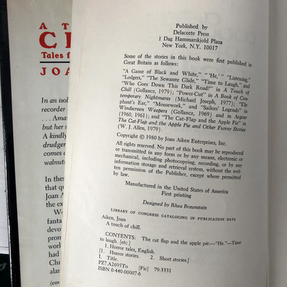 A Touch of Chill: Tales for Sleepless Nights by Joan Aiken [FIRST EDITION] - Bookshop Apocalypse