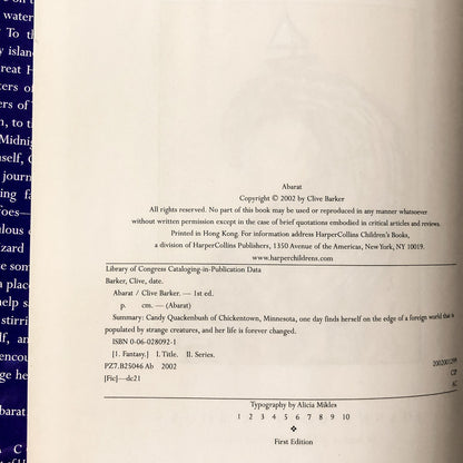 Abarat by Clive Barker [FIRST EDITION / FIRST PRINTING] - Bookshop Apocalypse