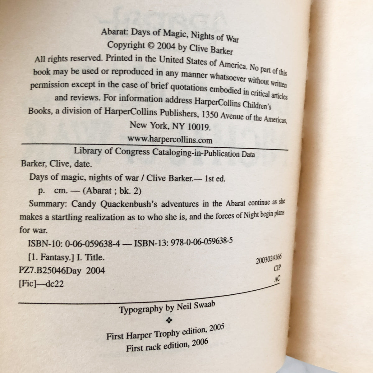 Abarat: Days of Magic, Nights of War by Clive Barker [2006 PAPERBACK] - Bookshop Apocalypse