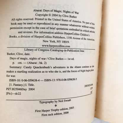Abarat: Days of Magic, Nights of War by Clive Barker [2006 PAPERBACK] - Bookshop Apocalypse