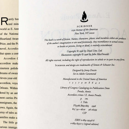 Accordion Crimes by E. Annie Proulx [FIRST EDITION / FIRST PRINTING] 1996