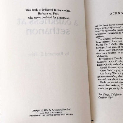 A Darkness at Sethanon by Raymond E. Feist [1986 HARDCOVER]