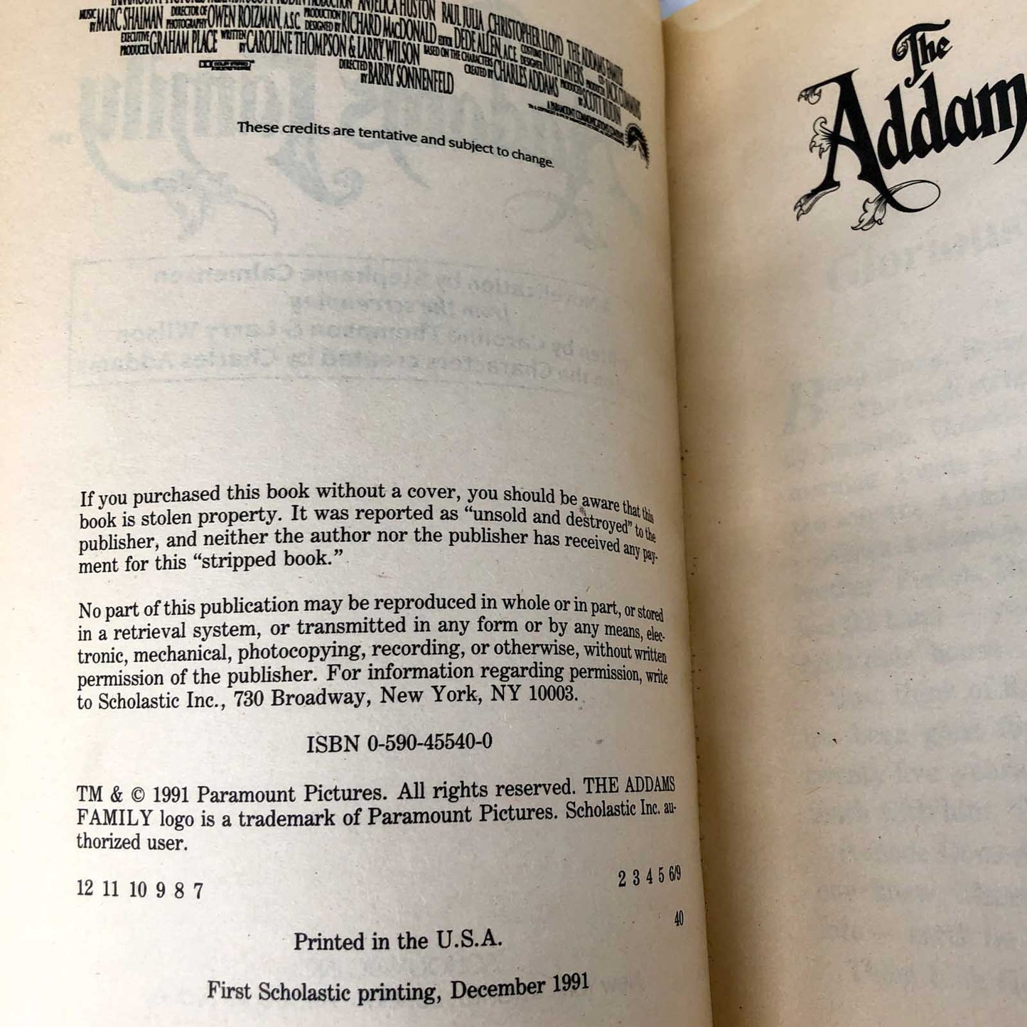 The Addams Family by Stephanie Calmenson [JR. MOVIE NOVELIZATION] 1991