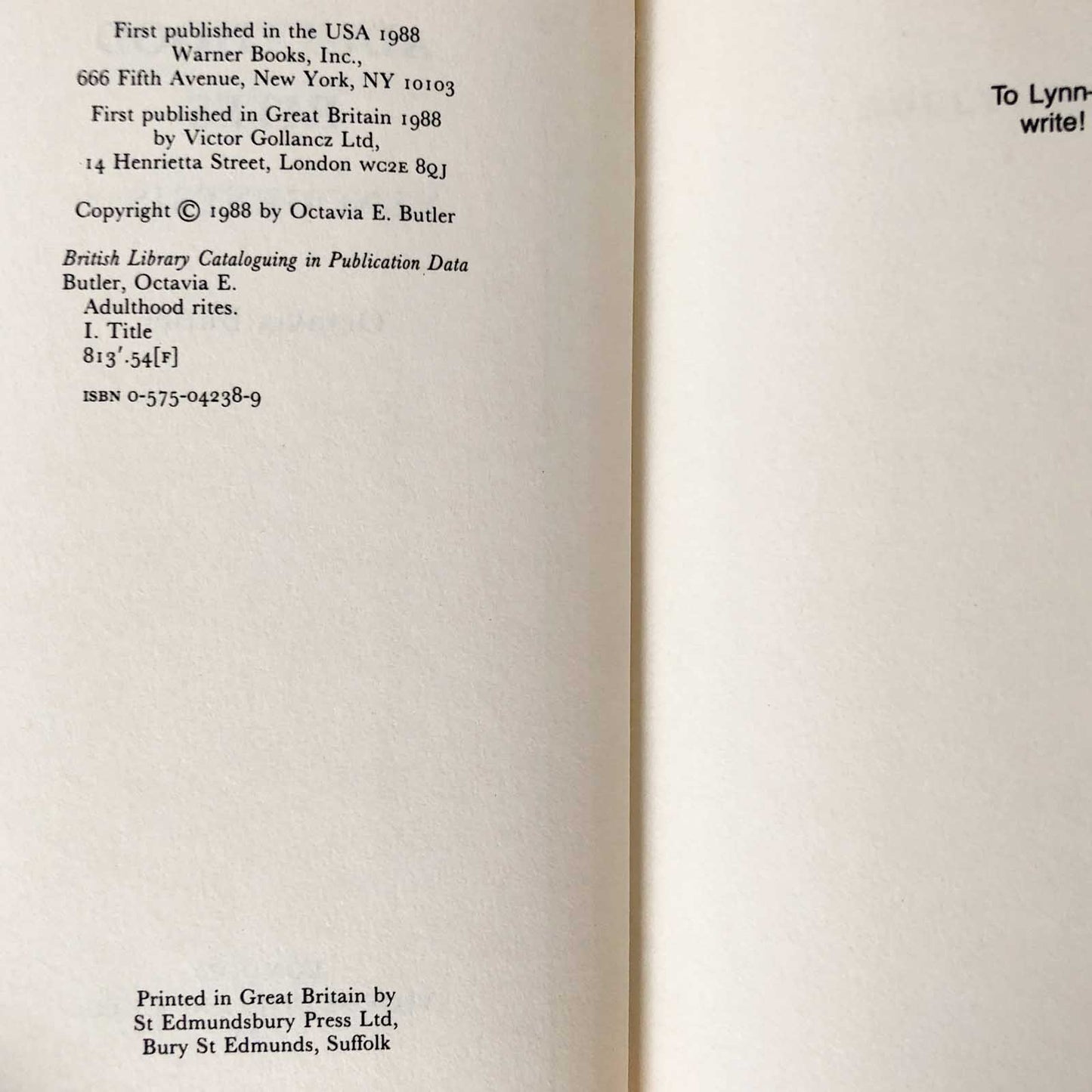 Adulthood Rites by Octavia E. Butler [U.K. FIRST EDITION] 1988