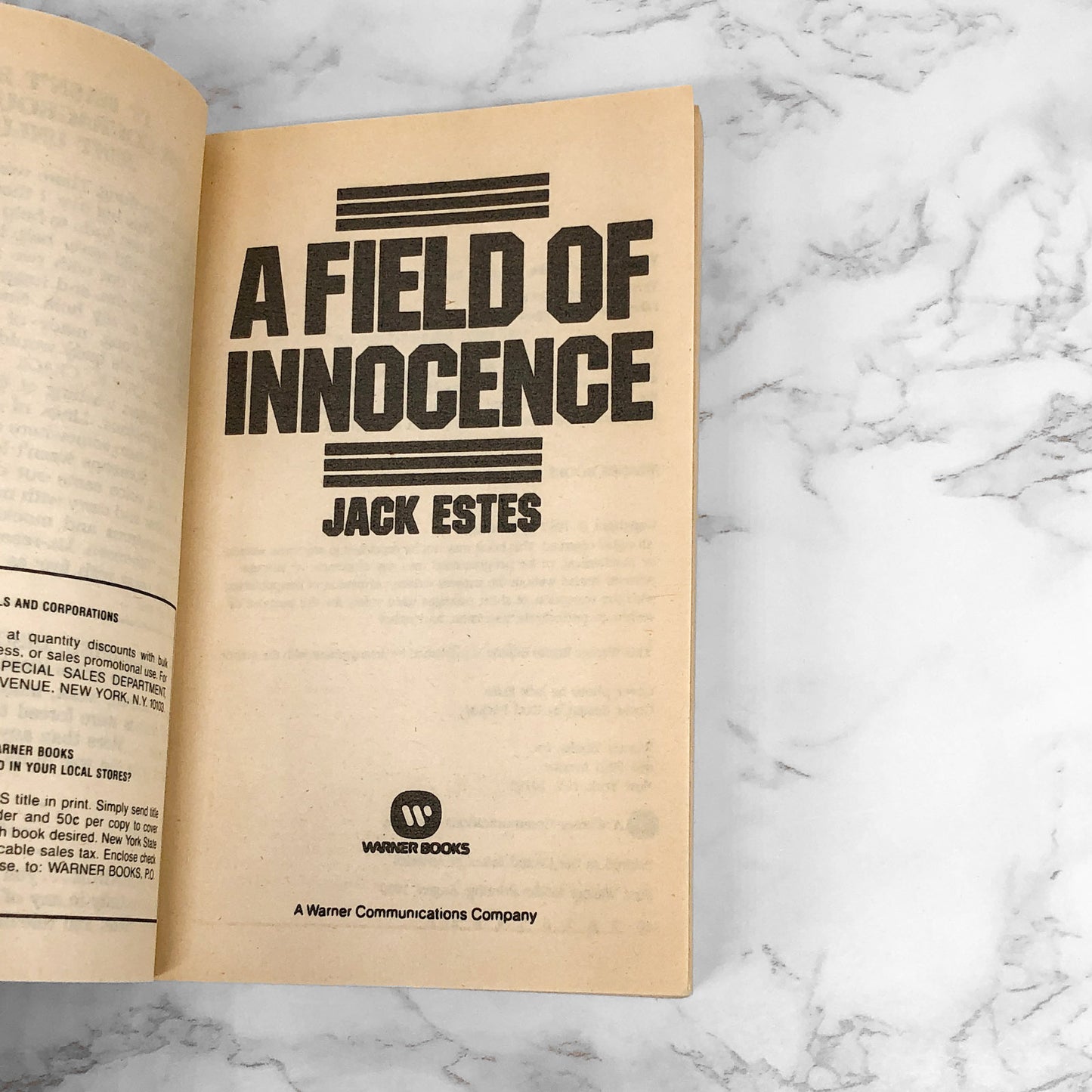 A Field of Innocence by Jack Estes [1990 PAPERBACK]
