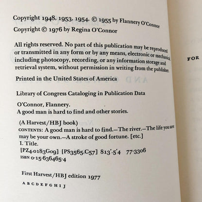 A Good Man is Hard to Find & Other Stories by Flannery O'Connor [1977 TRADE PAPERBACK]