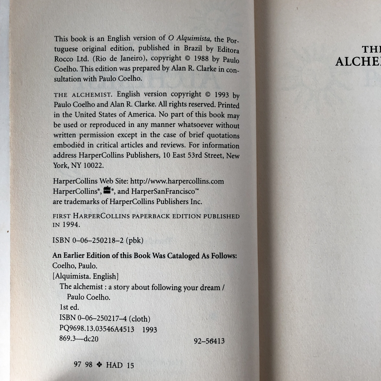 The Alchemist by Paulo Coelho [FIRST PAPERBACK EDITION] - Bookshop Apocalypse