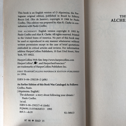 The Alchemist by Paulo Coelho [FIRST PAPERBACK EDITION] - Bookshop Apocalypse
