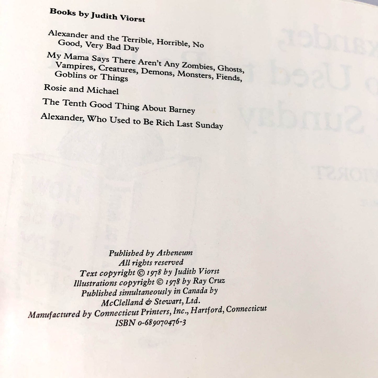 Alexander Who Used to Be Rich Last Sunday by Judith Viorst & Ray Cruz [1978 HARDCOVER] • Atheneum