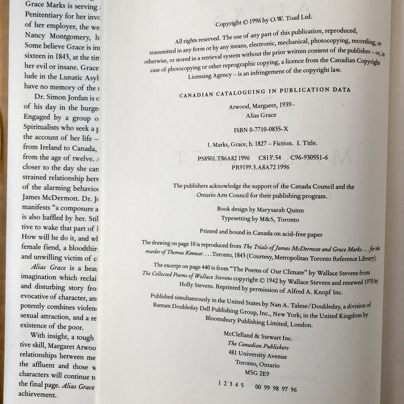 Alias Grace by Margaret Atwood [CA FIRST EDITION / FIRST PRINTING]