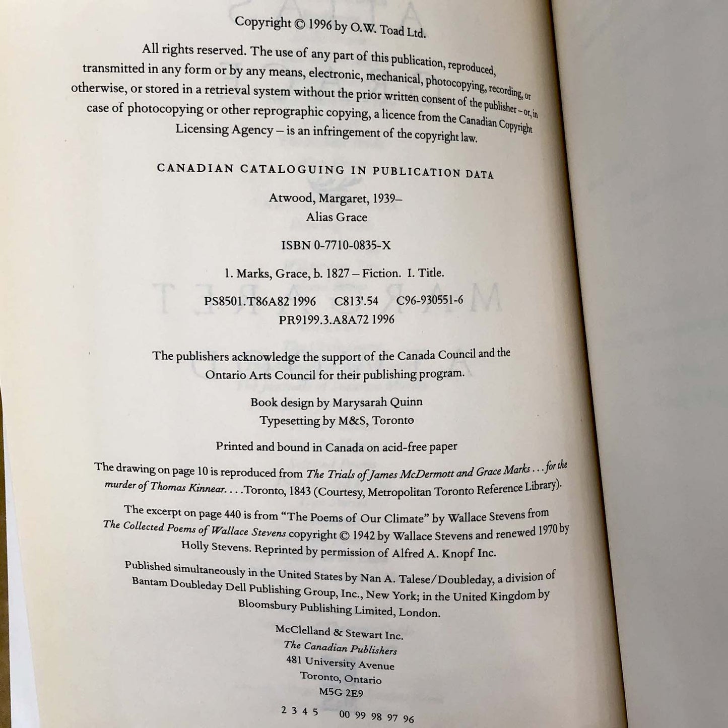 Alias Grace by Margaret Atwood [CANADIAN FIRST EDITION] 1996 • Mcclelland & Stewart