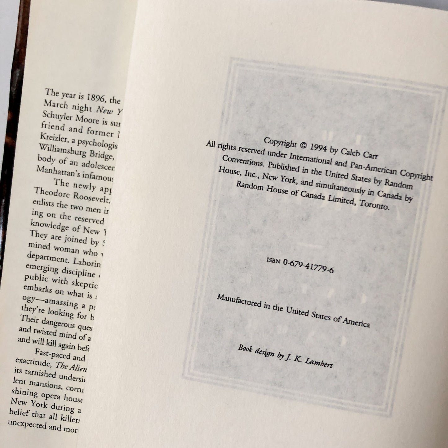 The Alienist by Caleb Carr [BOOK CLUB FIRST EDITION / 1994]