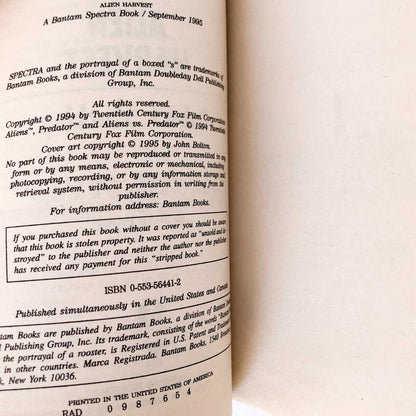 Aliens: Alien Harvest by Robert Sheckley [1995 PAPERBACK]