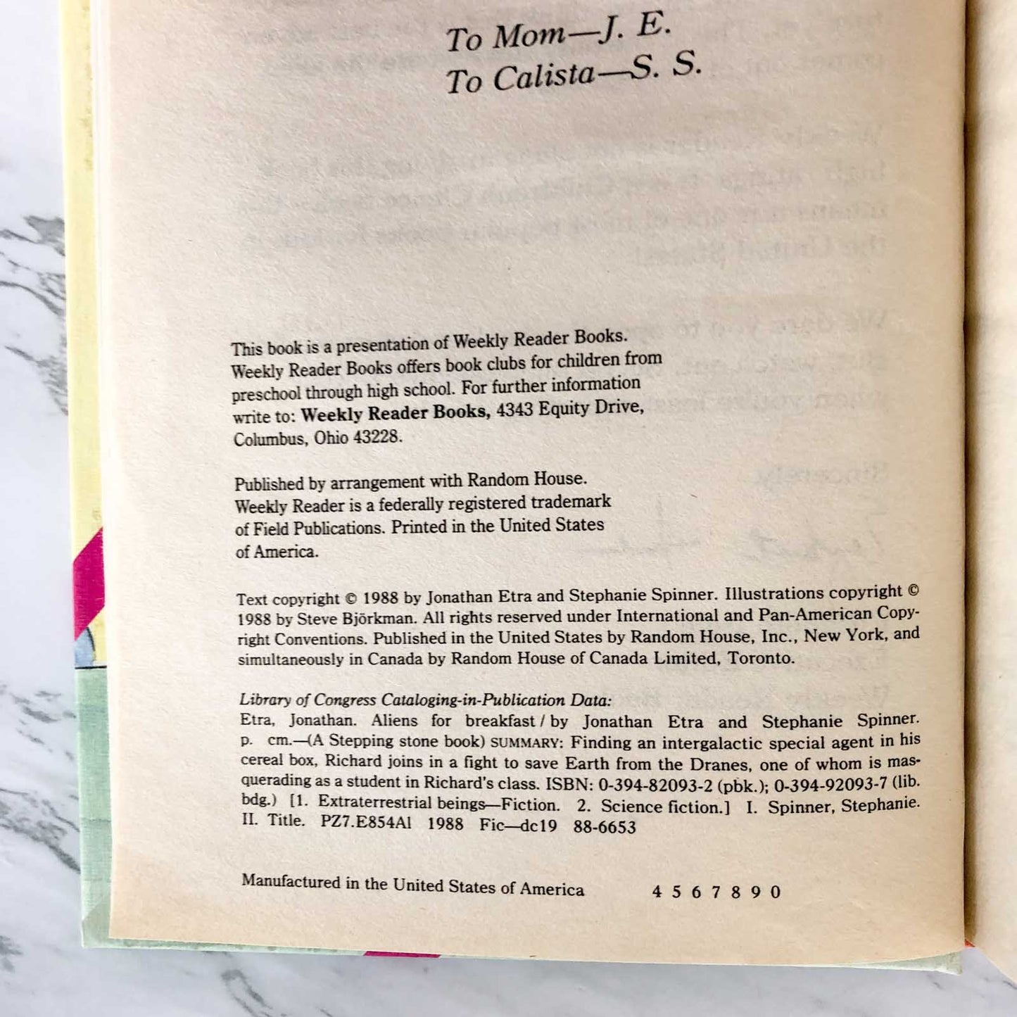 Aliens for Breakfast by Jonathan Etra & Stephanie Spinner [FIRST EDITION / 1988]