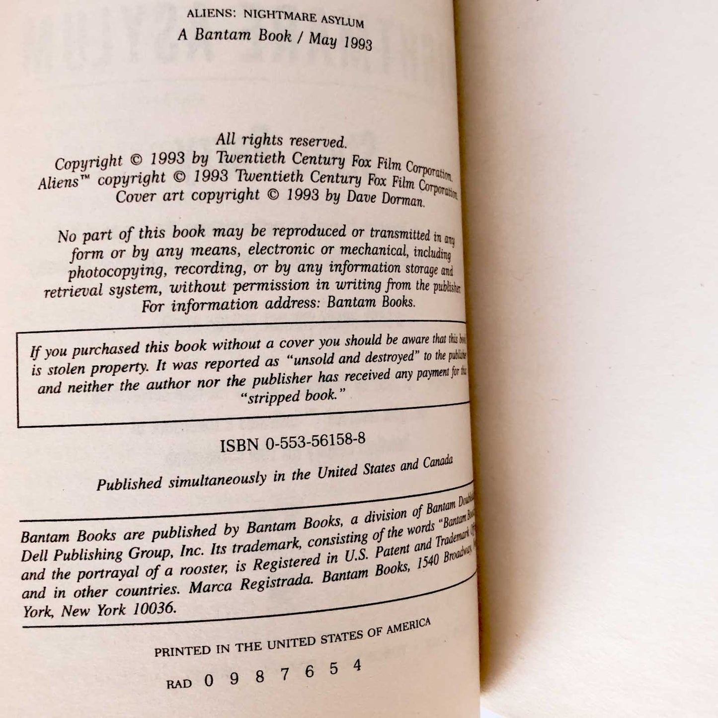 Aliens: Nightmare Asylum by Steve Perry [1993 PAPERBACK]