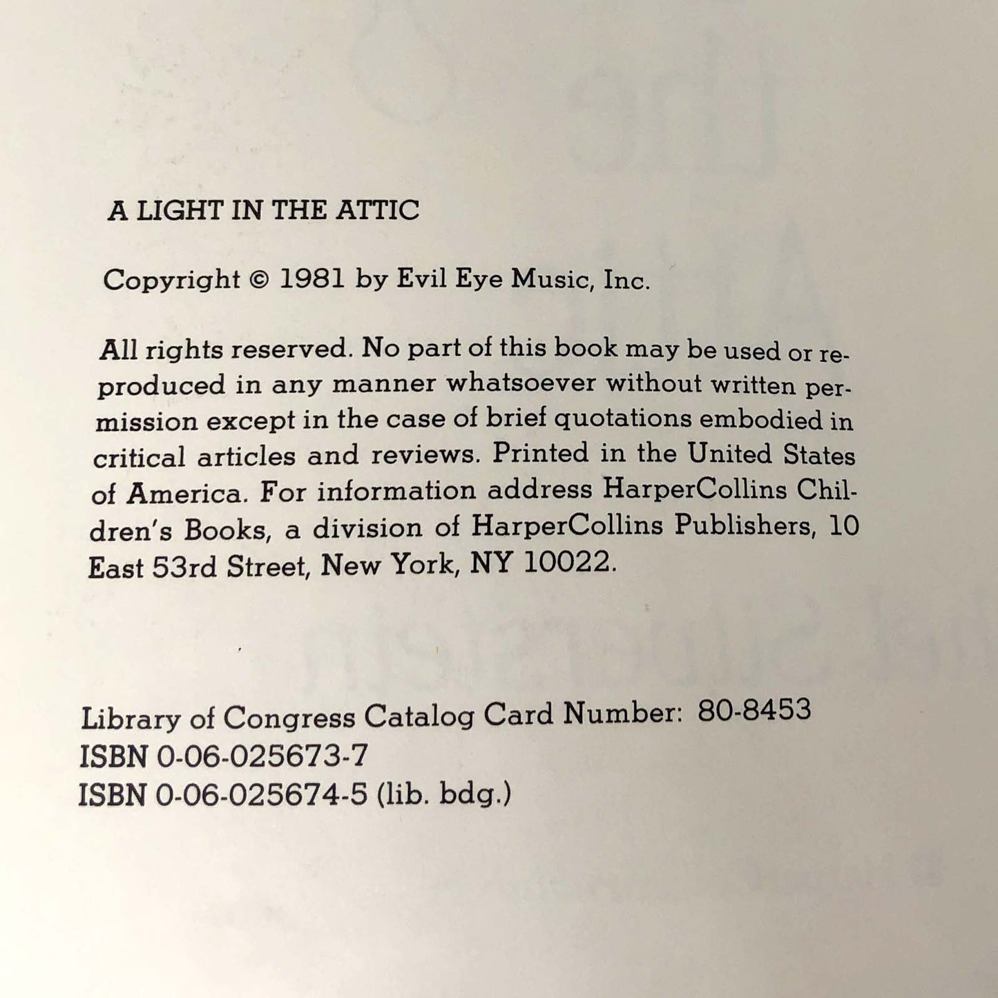 A Light in the Attic by Shel Silverstein [1981 HARDCOVER] • Harper Collins