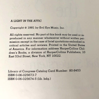 A Light in the Attic by Shel Silverstein [1981 HARDCOVER] • Harper Collins