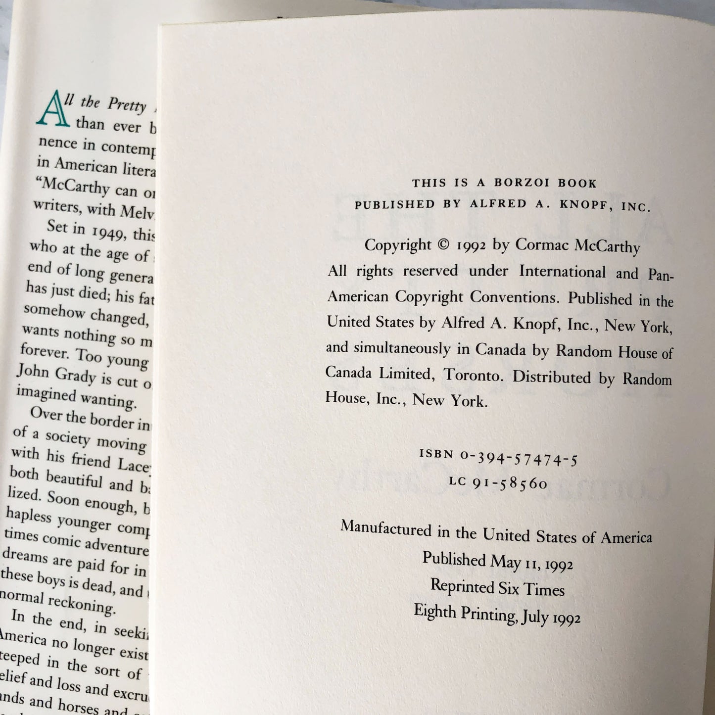 All the Pretty Horses by Cormac Mccarthy [FIRST EDITION / 1992]