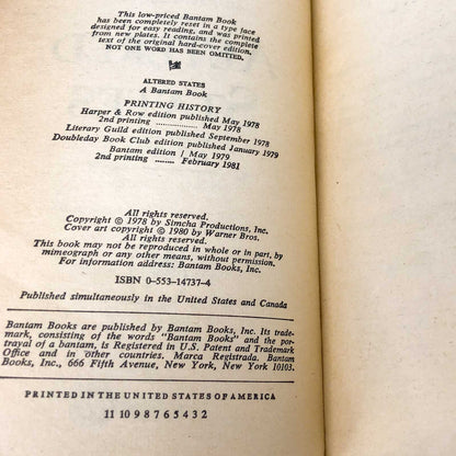 Altered States by Paddy Chayefsky [MOVIE TIE-IN PAPERBACK] 1981