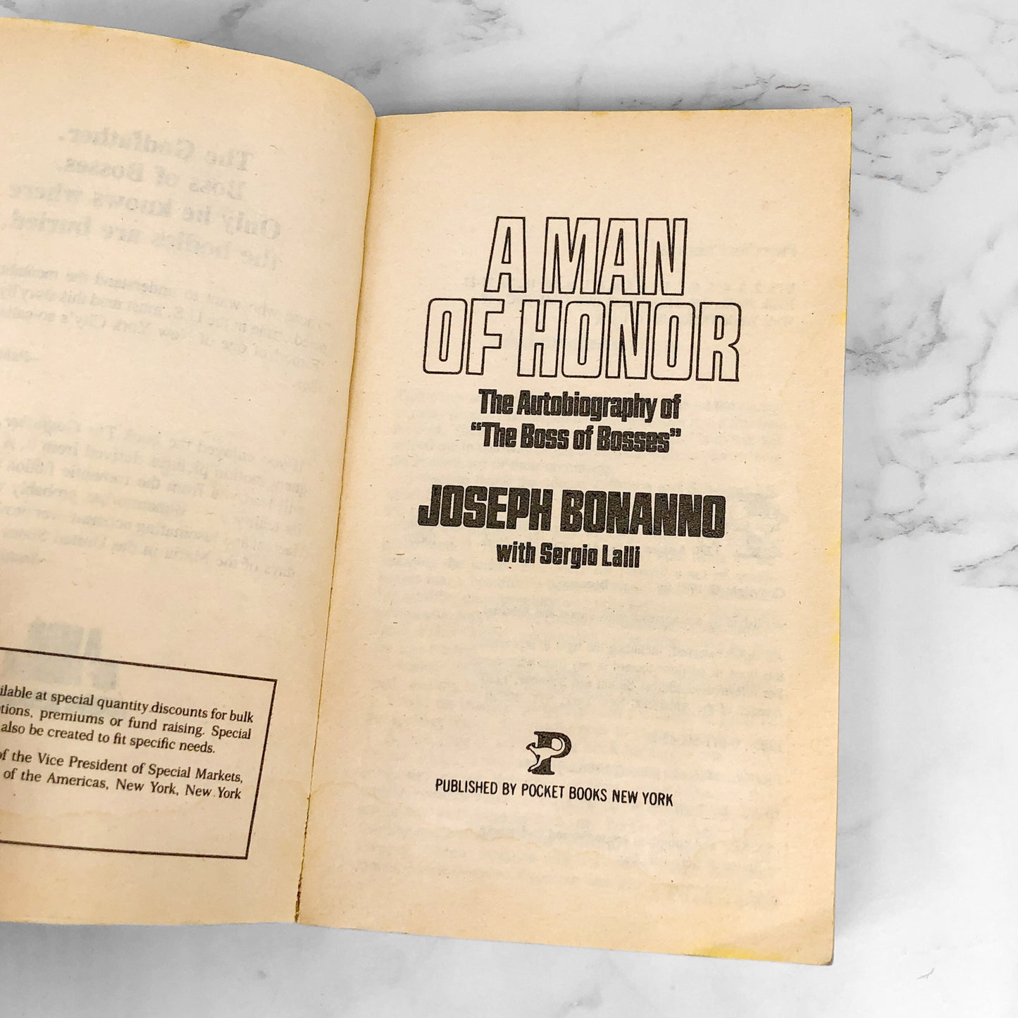 A Man of Honor: The Autobiography of Joseph Bonanno [FIRST PAPERBACK PRINTING] 1984