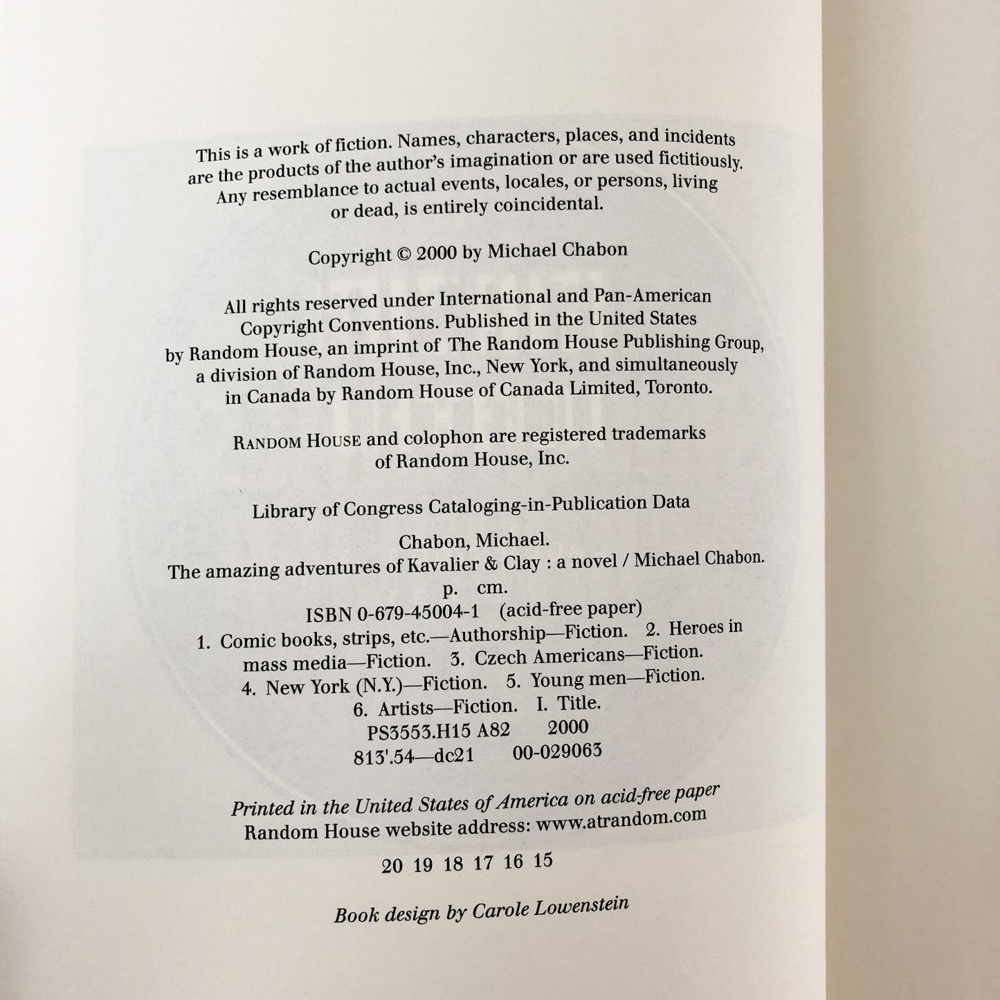 The Amazing Adventures of Kavalier & Clay by Michael Chabon [FIRST EDITION]