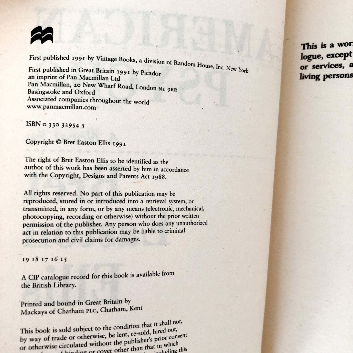 American Psycho by Bret Easton Ellis [U.K. FIRST EDITION] 1991 // Picador Trade Paperback