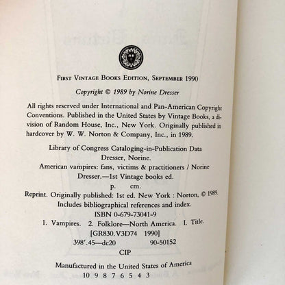 American Vampires: Fans, Victims and Practitioners by Norine Dresser [TRADE PAPERBACK / 1990]