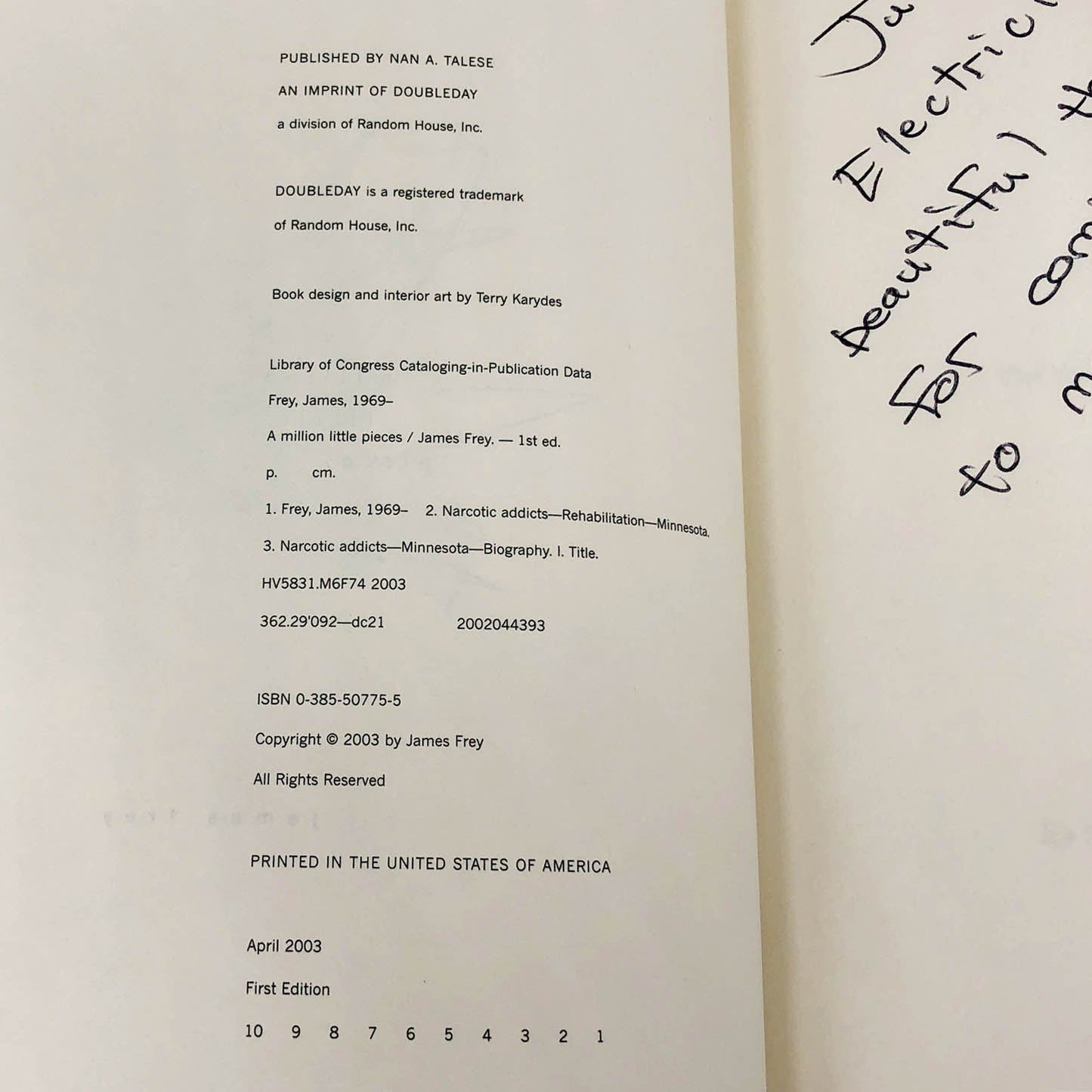 A Million Little Pieces by James Frey SIGNED! [FIRST EDITION * FIRST PRINTING] 2003 • Doubleday