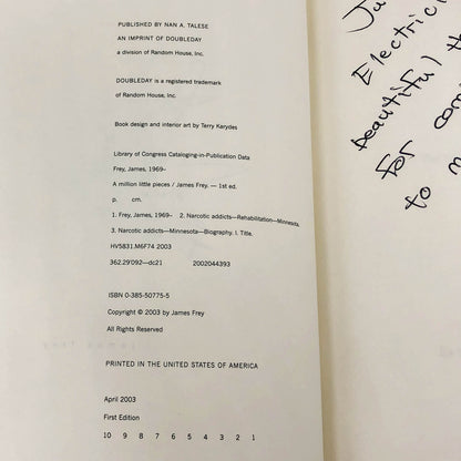 A Million Little Pieces by James Frey SIGNED! [FIRST EDITION * FIRST PRINTING] 2003 • Doubleday