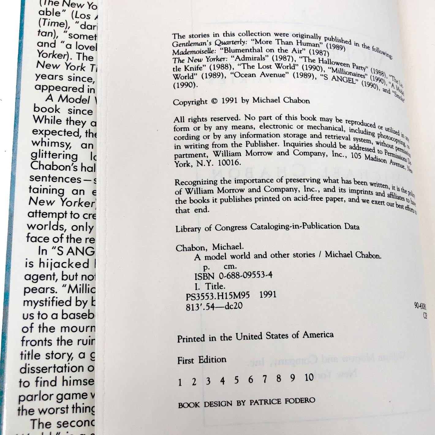 A Model World & Other Stories by Michael Chabon [FIRST EDITION / FIRST PRINTING] 1991