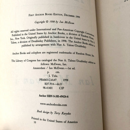 Amsterdam by Ian McEwan [1999 TRADE PAPERBACK]