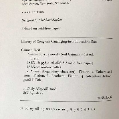 Anansi Boys by Neil Gaiman [FIRST EDITION • FIRST PRINTING] 2005 • William Morrow