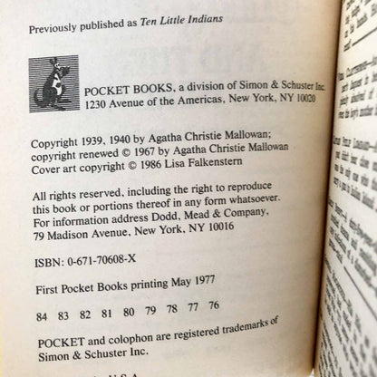 And Then There Were None by Agatha Christie [1986 PAPERBACK]